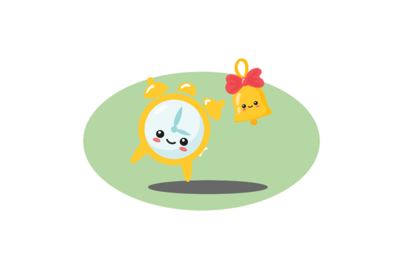 School Kawaii Bell and Clock: A Versatile Graphic Asset for Creative Projects